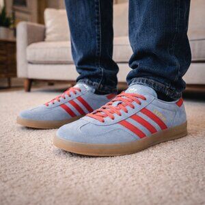 Adidas Mens Gazelle Indoor Lace Up Sneakers Shoes Casual - Blue NWT